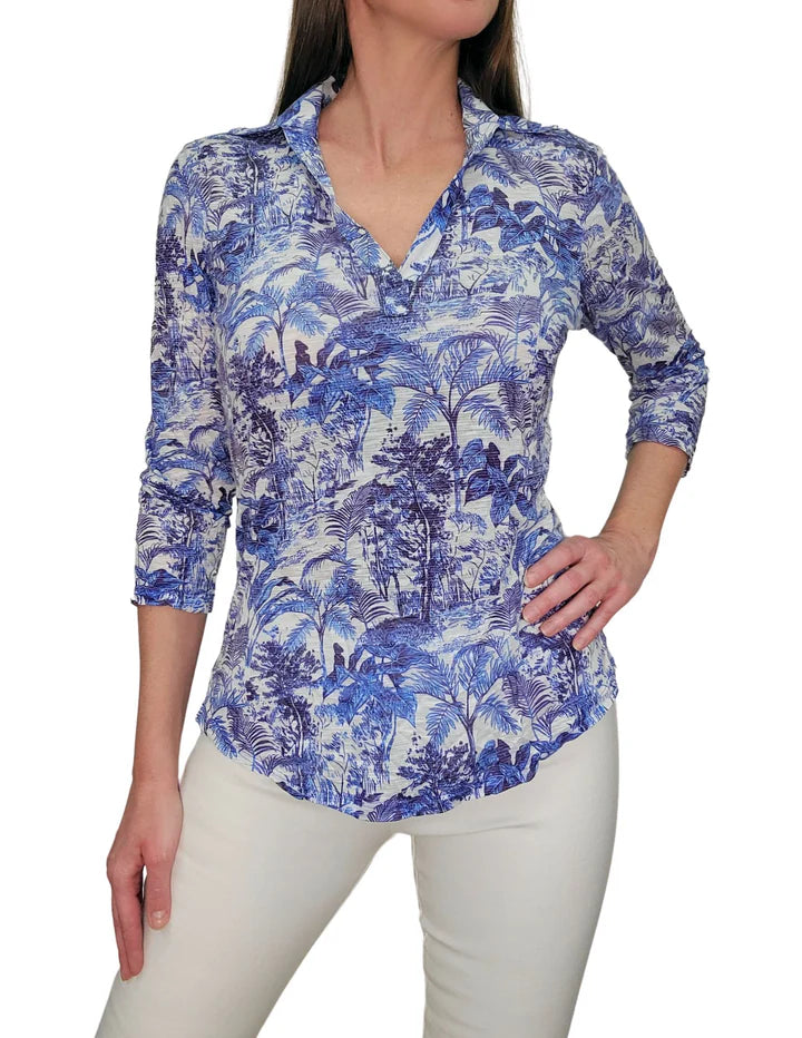 Crushed 3/4 Sleeve Polo - Navy