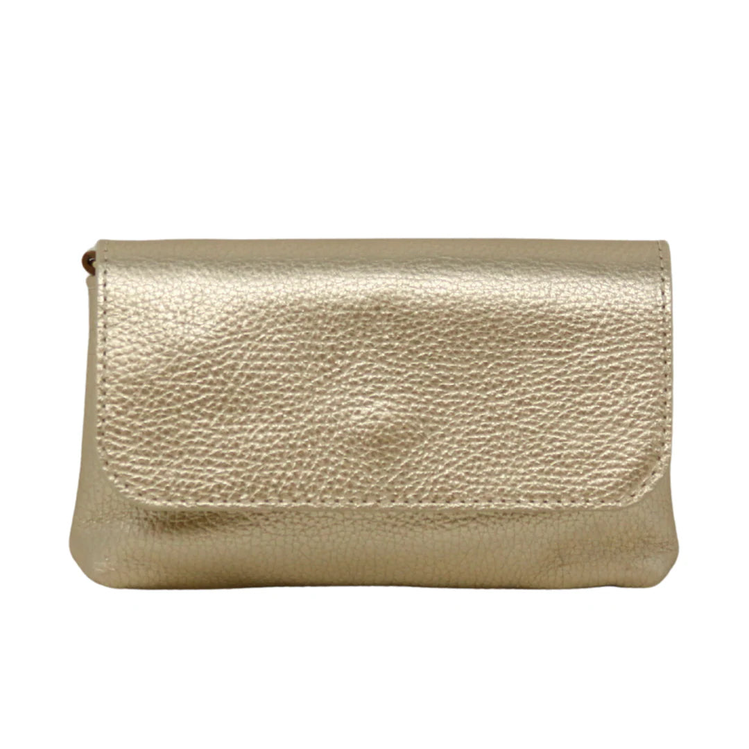 Germán Fuentes Leather Crossbody Clutch Gold