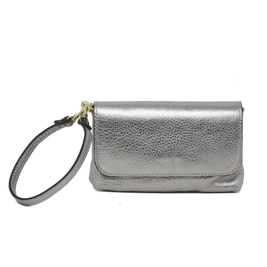Germán Fuentes Leather Crossbody Clutch Pewter