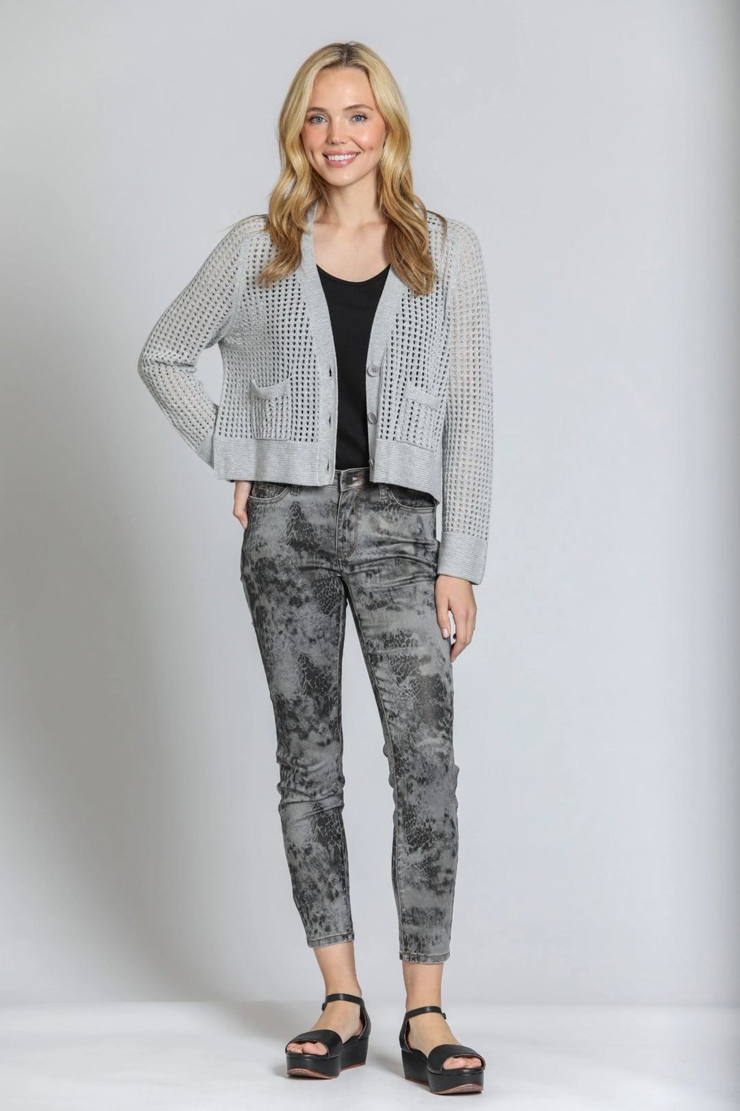 Cropped Open Knit Cardi Grey 2