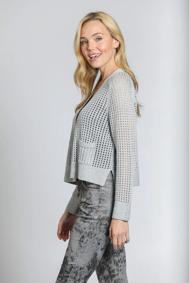 Cropped Open Knit Cardi Grey 3