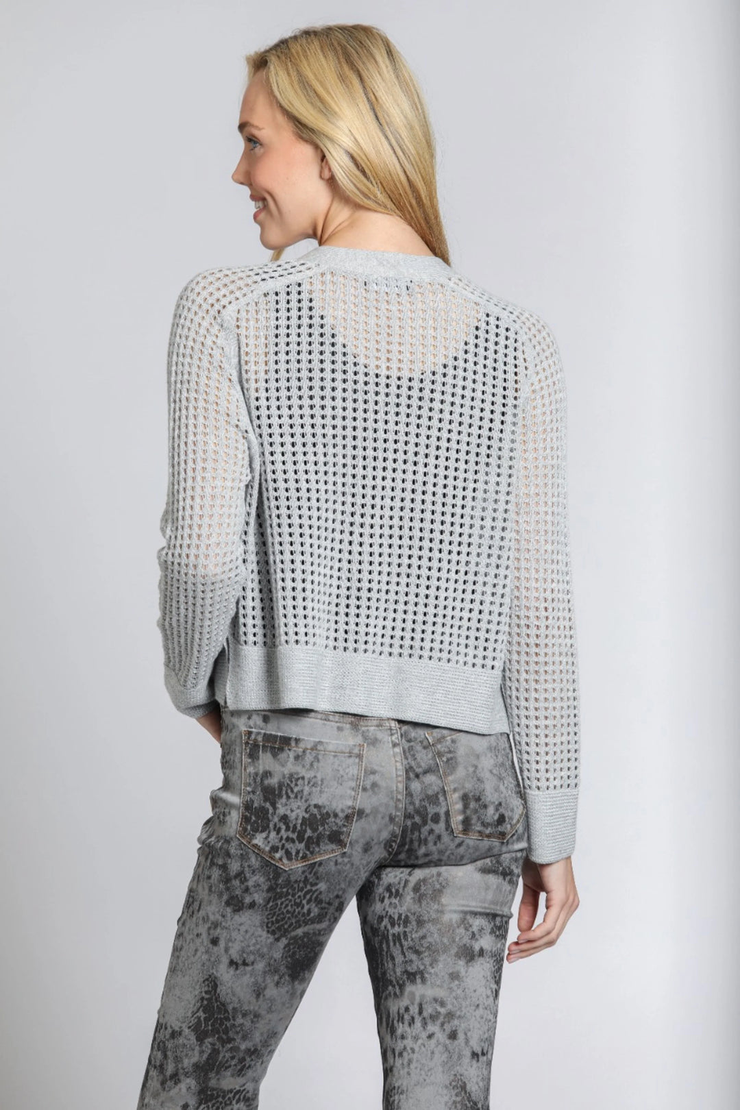 Cropped Open Knit Cardi Grey 4