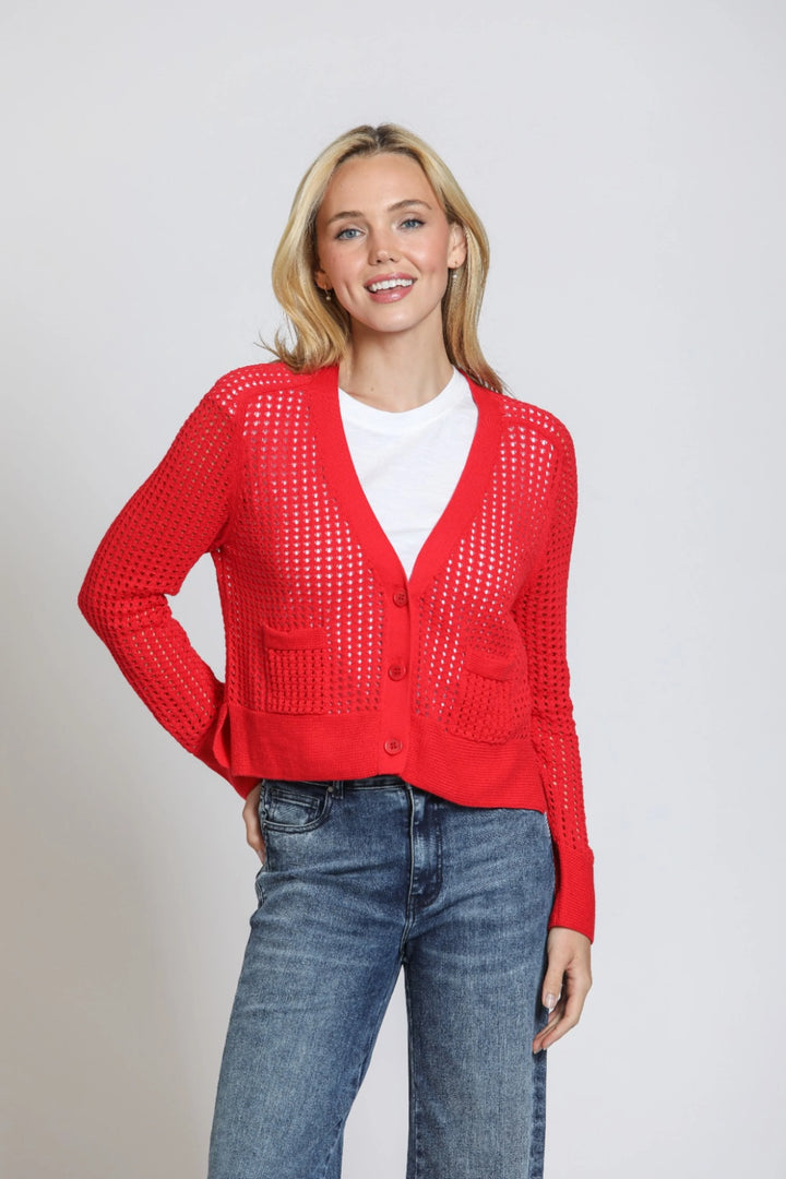 Cropped Open Knit Cardi Red 1