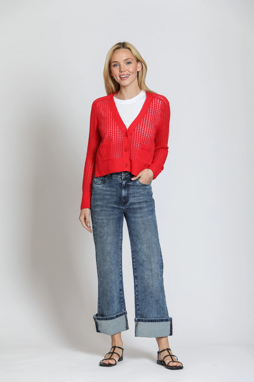 Cropped Open Knit Cardi Red 2