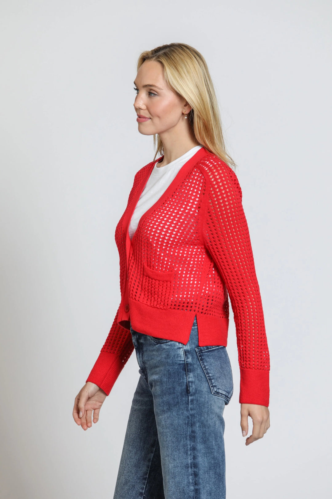 Cropped Open Knit Cardi Red 3