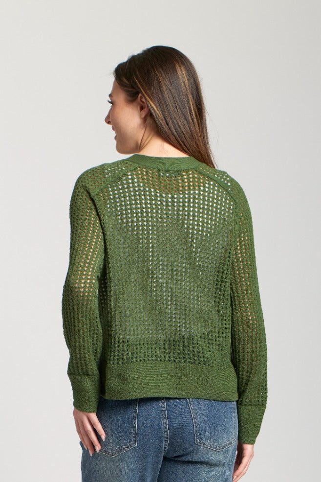 APNY Cropped Open Knit Cardi Olive 2