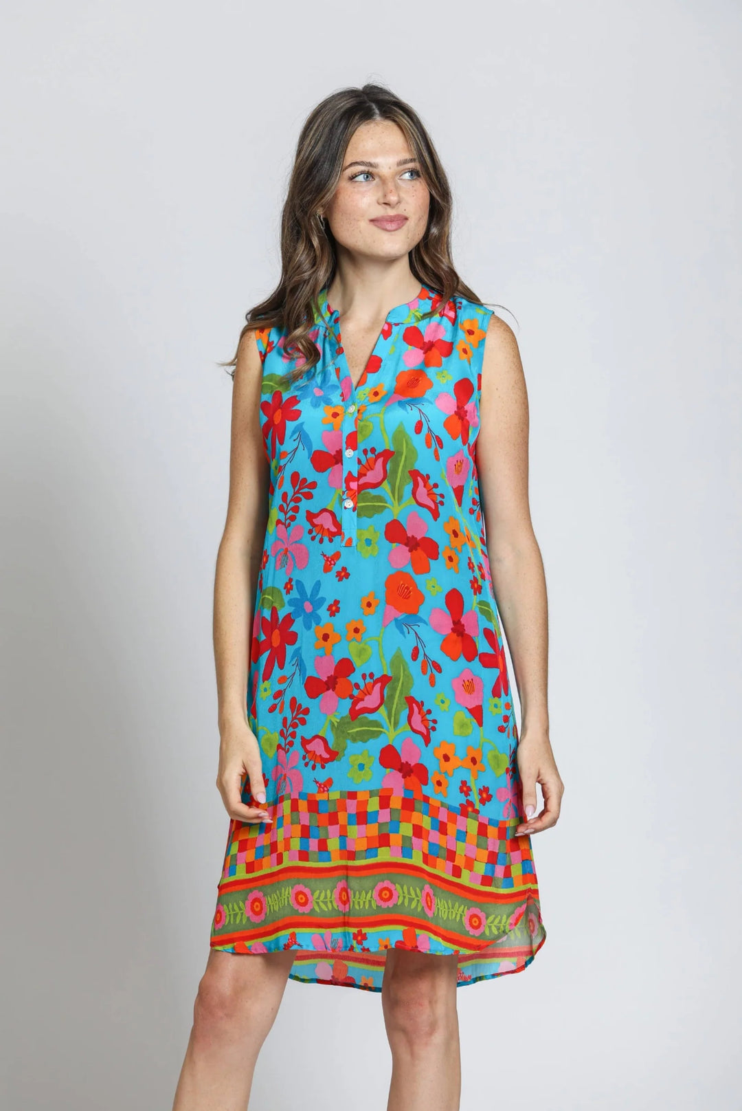 Sleeveless Shift Dress - Tropical Garden 1