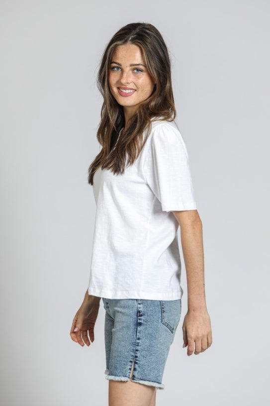 Split Neck Tee w/ Short Sleeves White 3