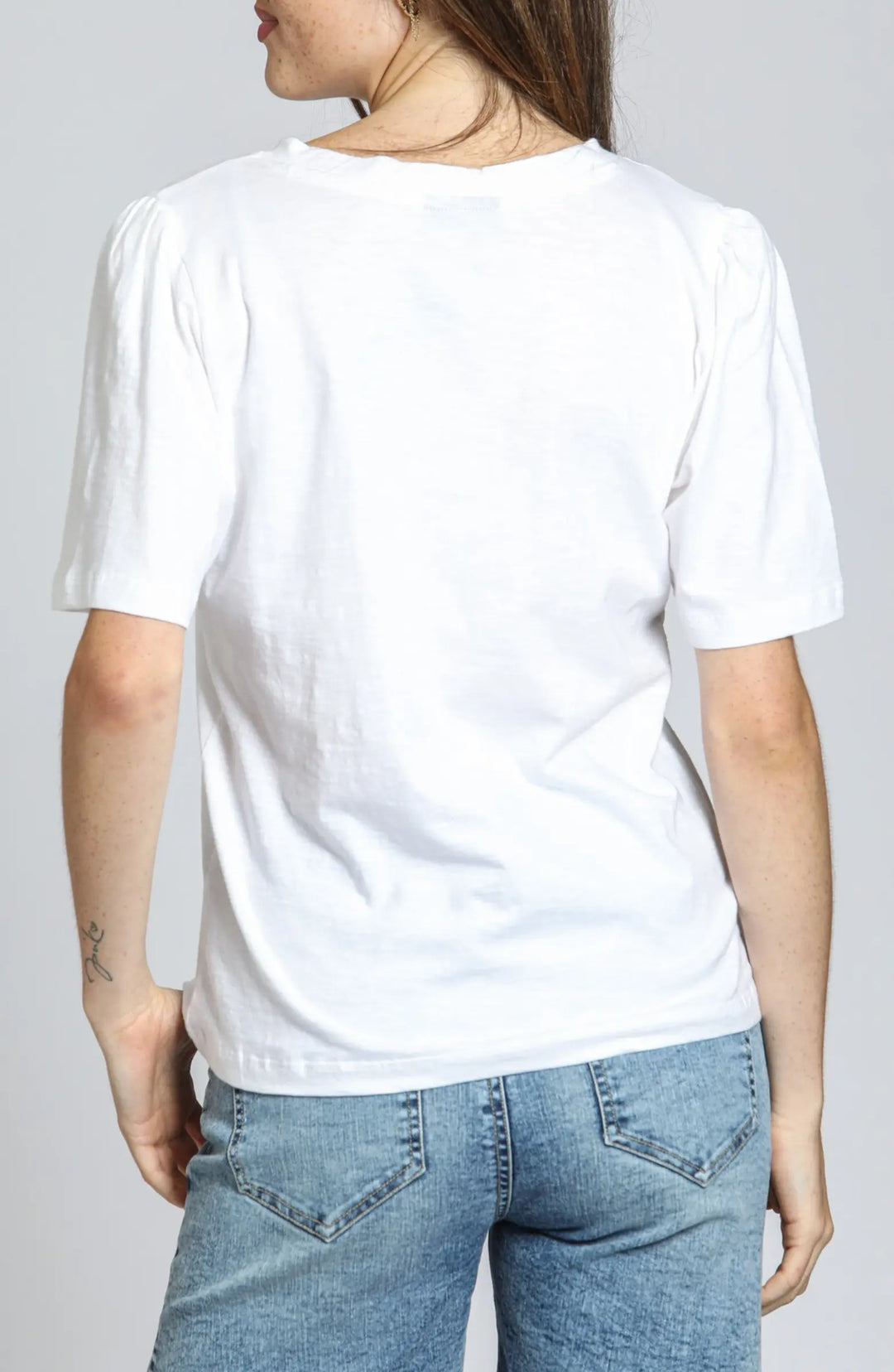 Split Neck Tee w/ Short Sleeves White 4