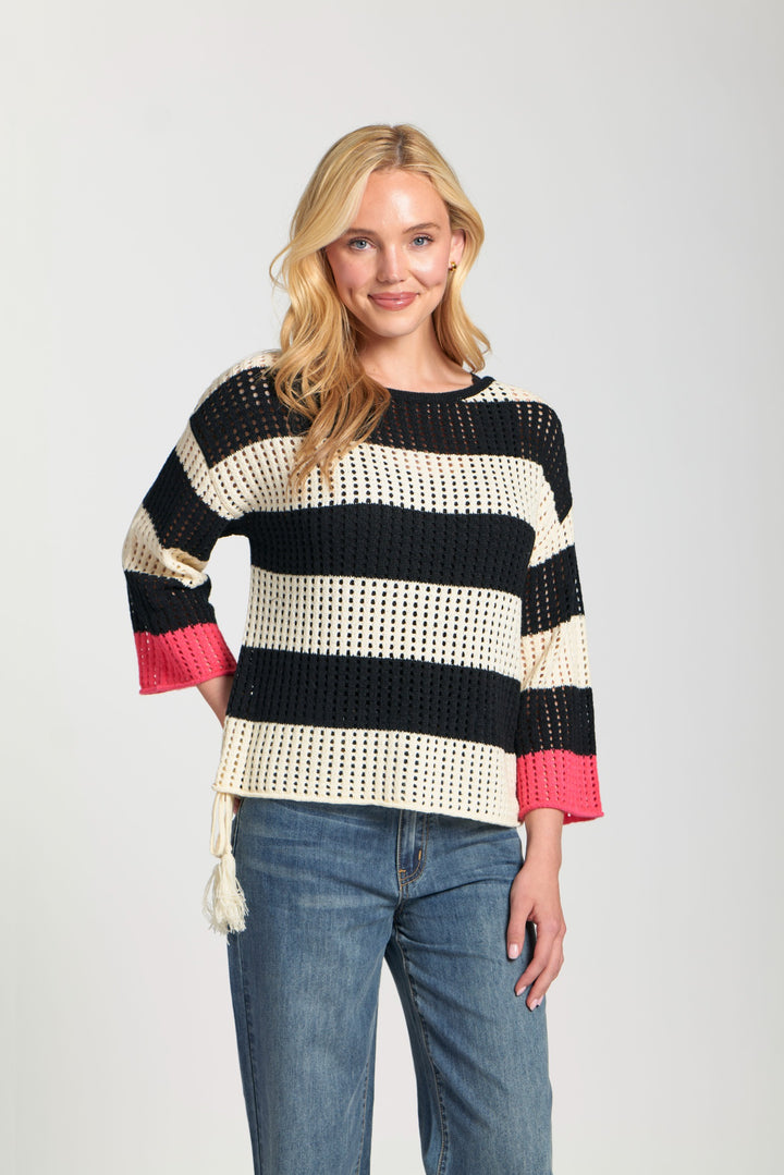 APNY Stripe Modern Crochet Tape Yarn Sweater 1