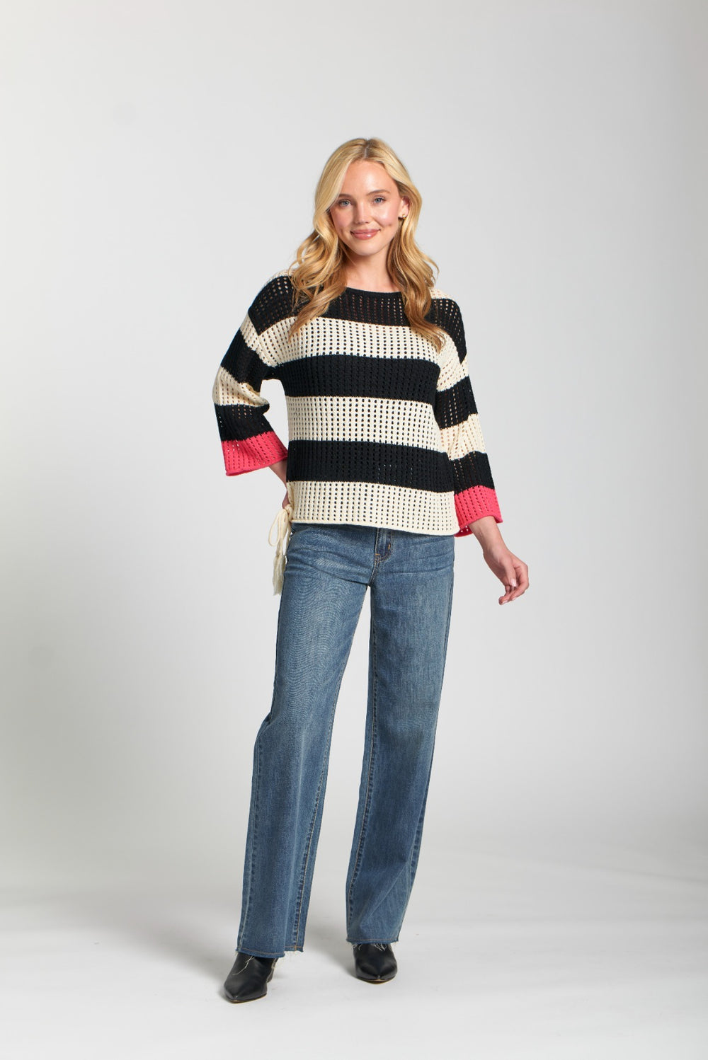 APNY Stripe Modern Crochet Tape Yarn Sweater 2