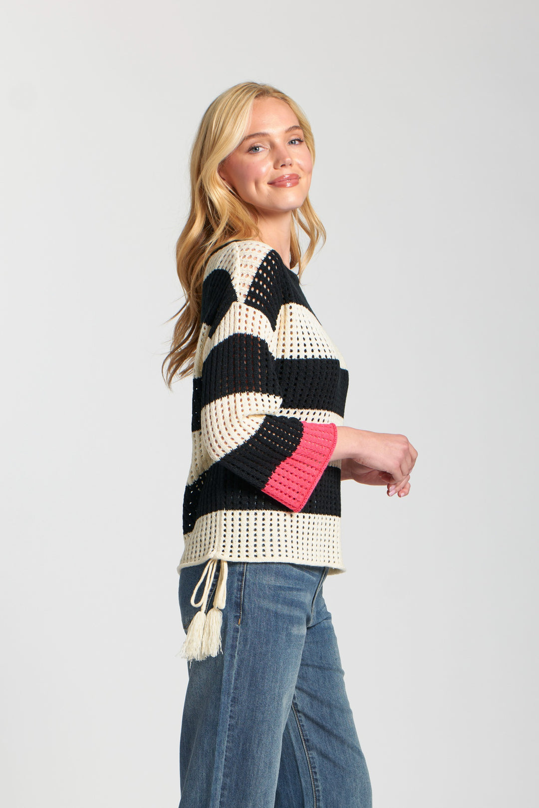 APNY Stripe Modern Crochet Tape Yarn Sweater 3