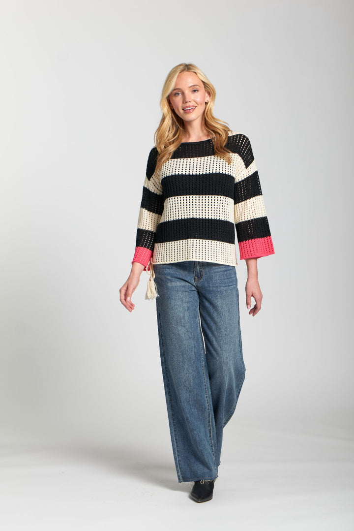 APNY Stripe Modern Crochet Tape Yarn Sweater 5