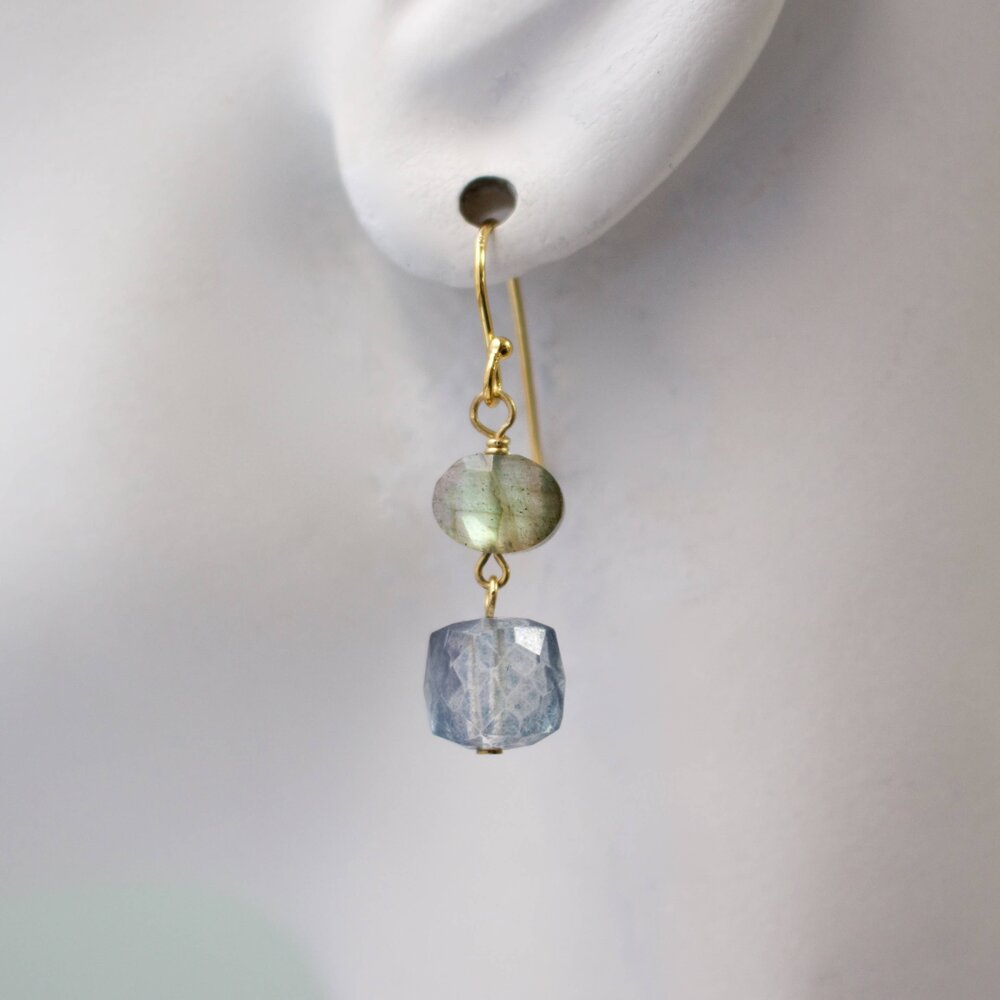 Dainty Semi Drop Earring Labradorite Teal
