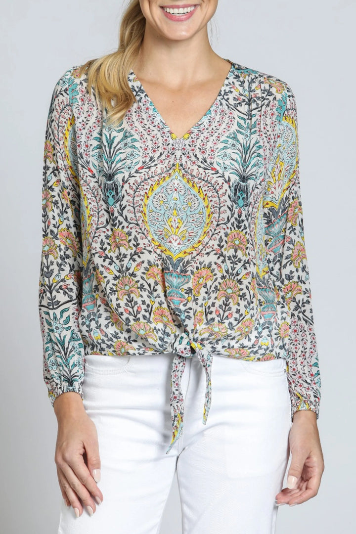 Tie Front Top - Green Multi 1