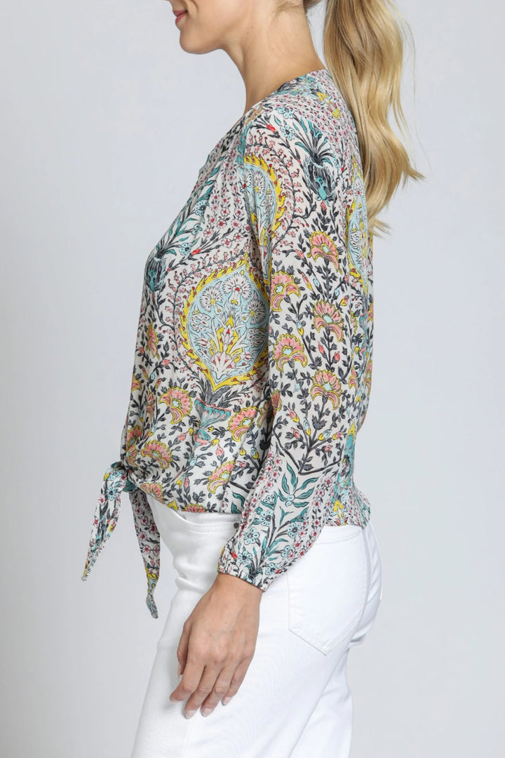 Tie Front Top - Green Multi 3