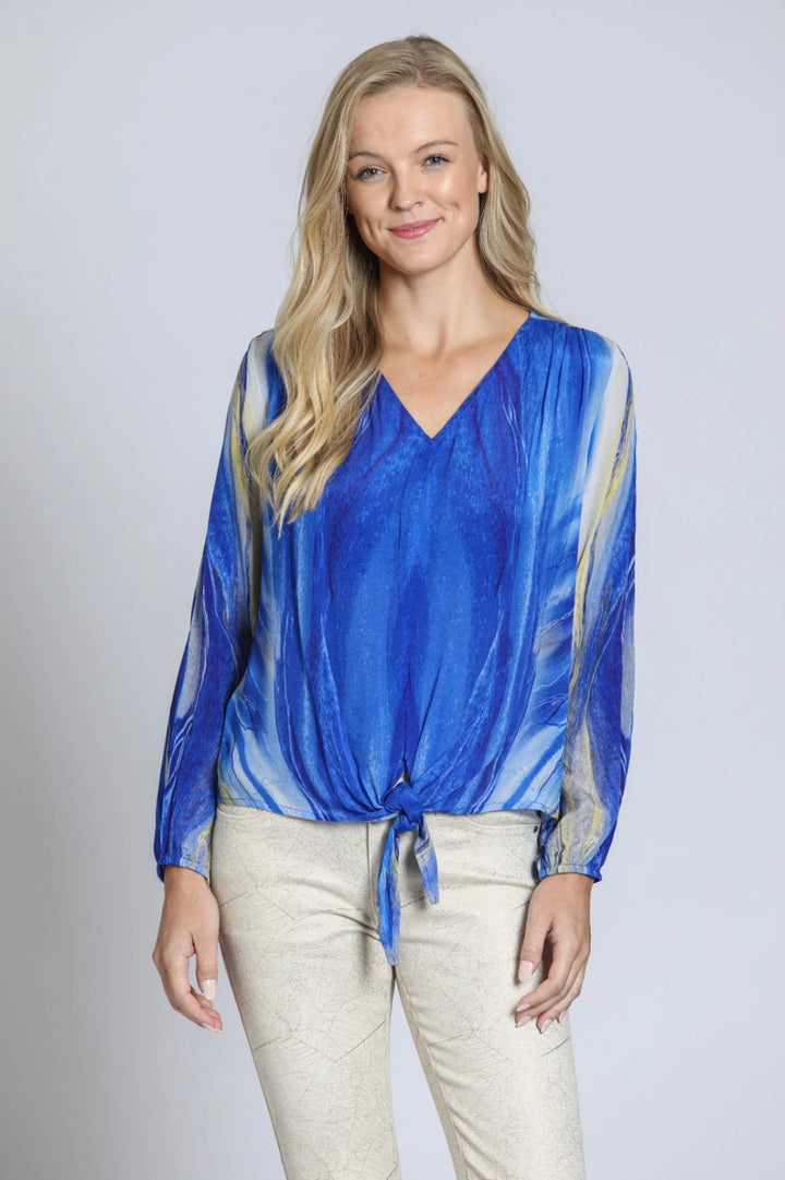 V-Neck Tie Front Top - Golden Wave 1