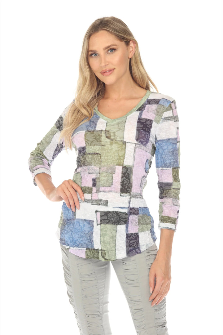 Carine V-Neck Top - Meadow Mosaic 1