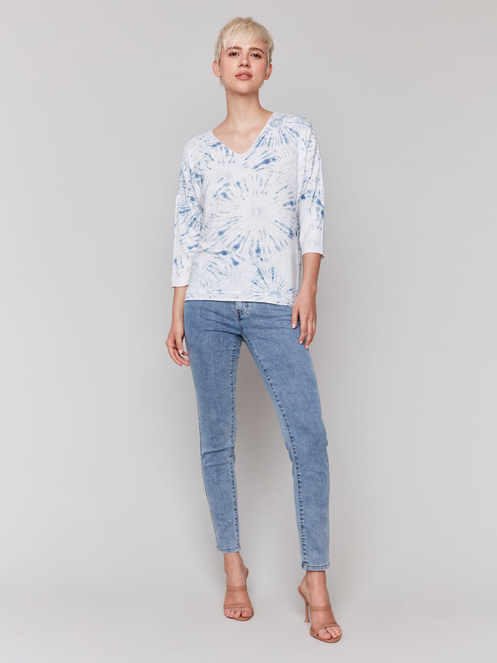 Charlie B Printed V-Neck Knit Top - Denim 2