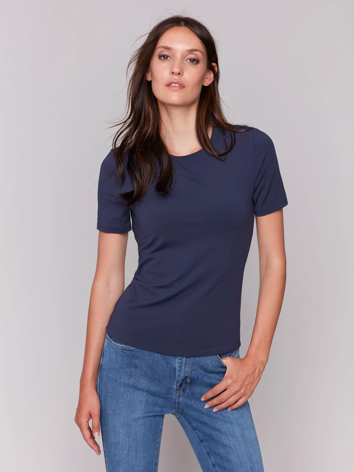 Short-Sleeved Super Stretch Top - Navy 1