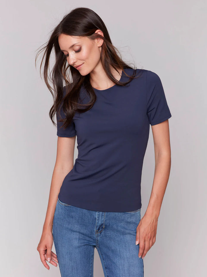 Short-Sleeved Super Stretch Top - Navy 4