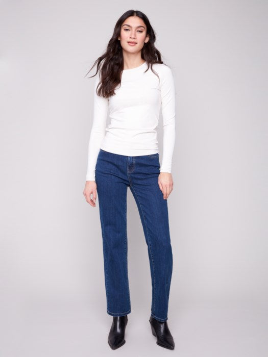 Charlie B Long Sleeve "Second-Skin" Double Cloth Knit Top Natural 2