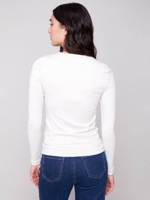 Charlie B Long Sleeve "Second-Skin" Double Cloth Knit Top Natural 3