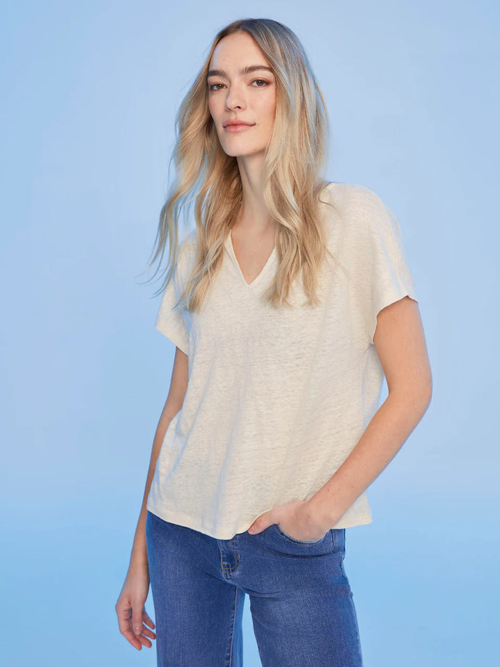 Foil Print Linen Blend Dolman Top - Champagne 1