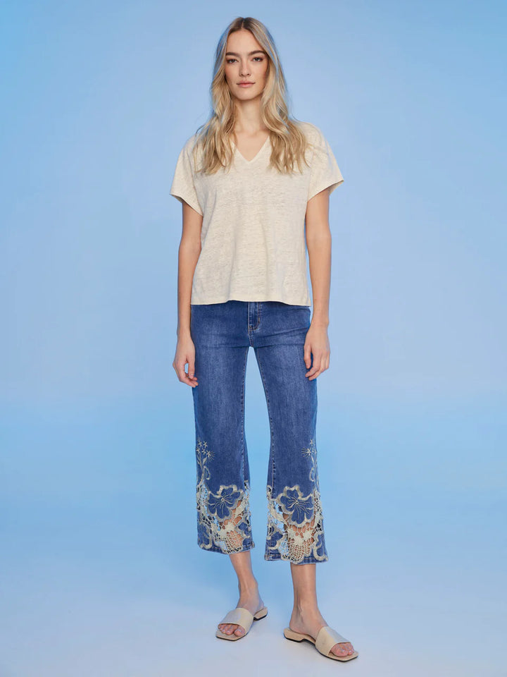 Foil Print Linen Blend Dolman Top - Champagne 2