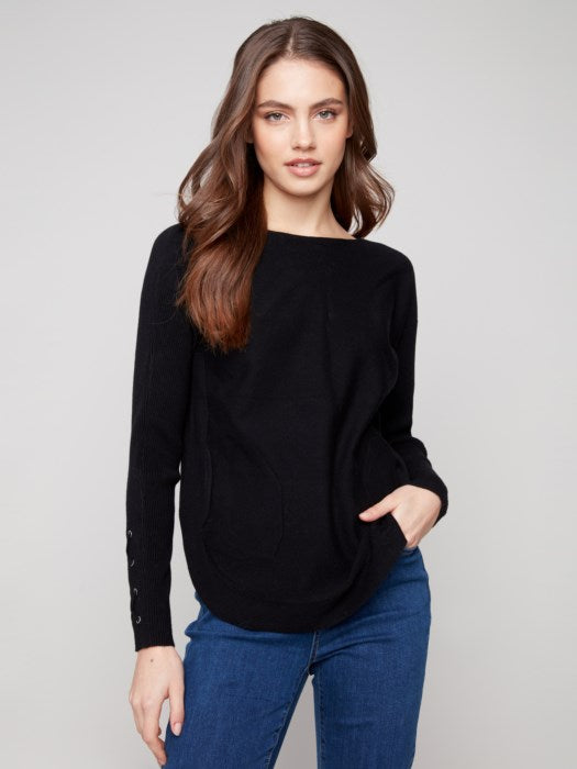 Charlie B Knit Sweater with Lace-up-Cuffs 1