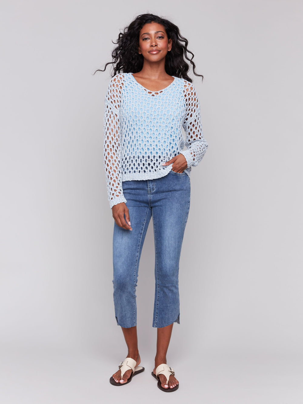 Fancy Yarn Fishnet Sweater Denim 2