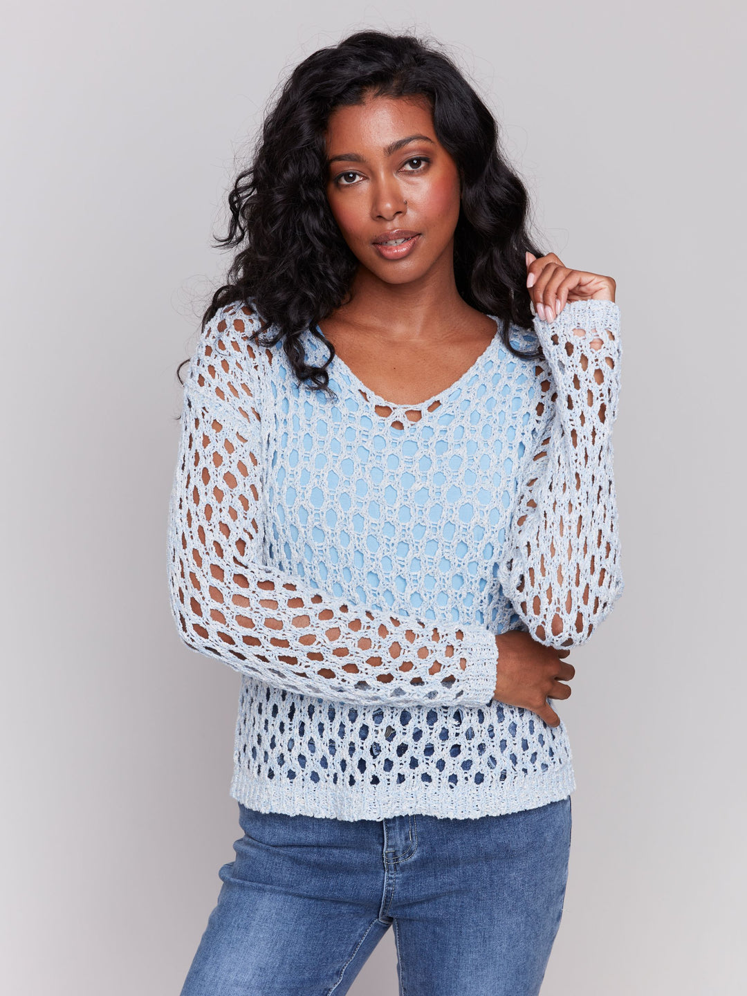 Fancy Yarn Fishnet Sweater Denim 3