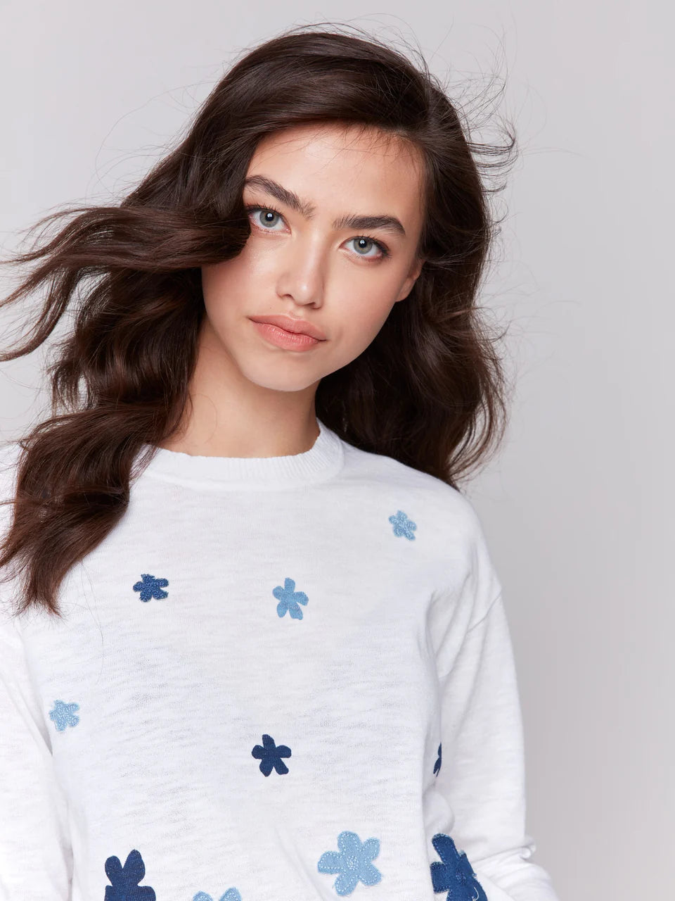 Floral Denim Patch Cotton Sweater - Patches 3