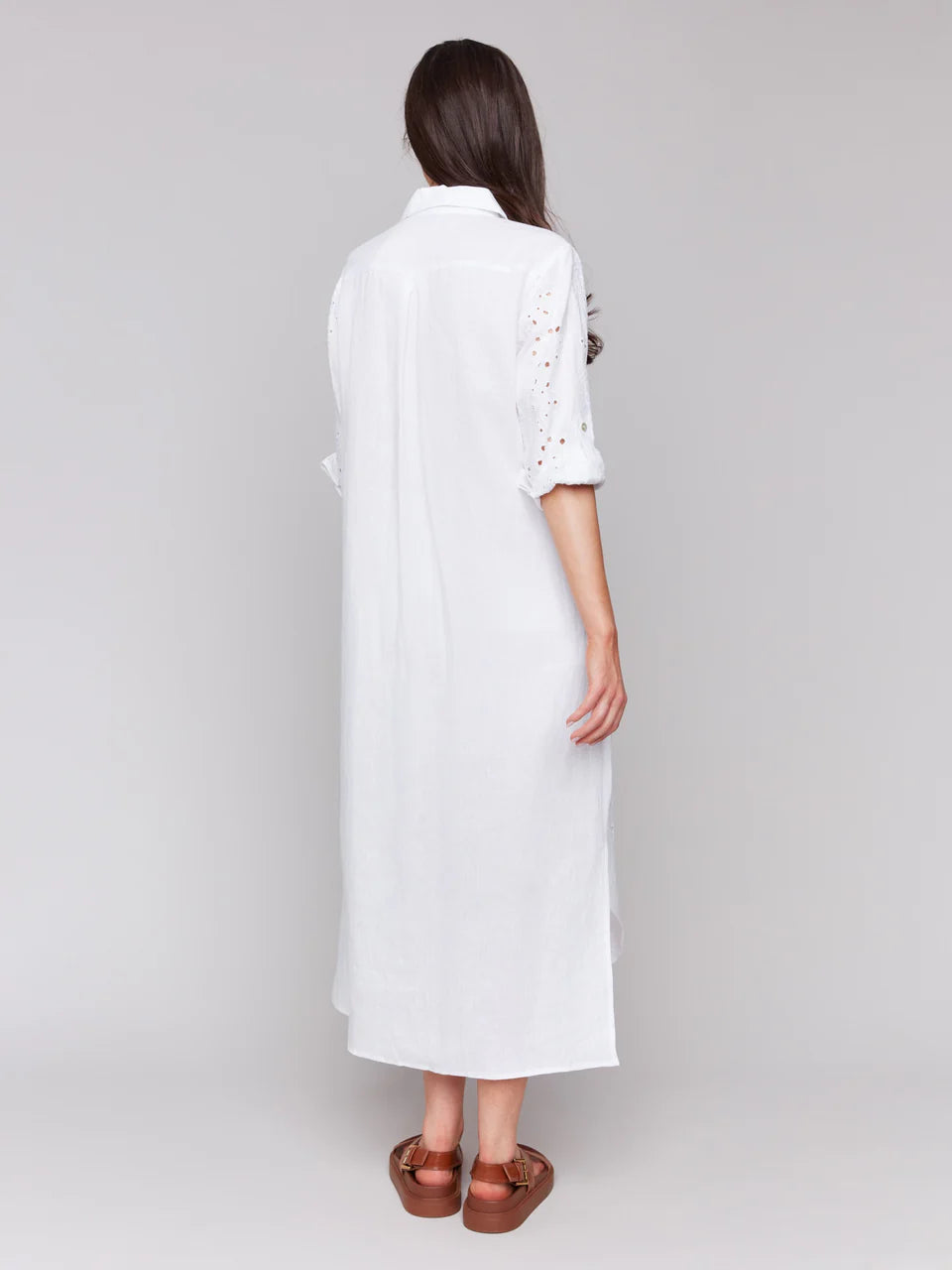 Eyelet Embroidery Cotton-Linen Tunic Dress - White 4