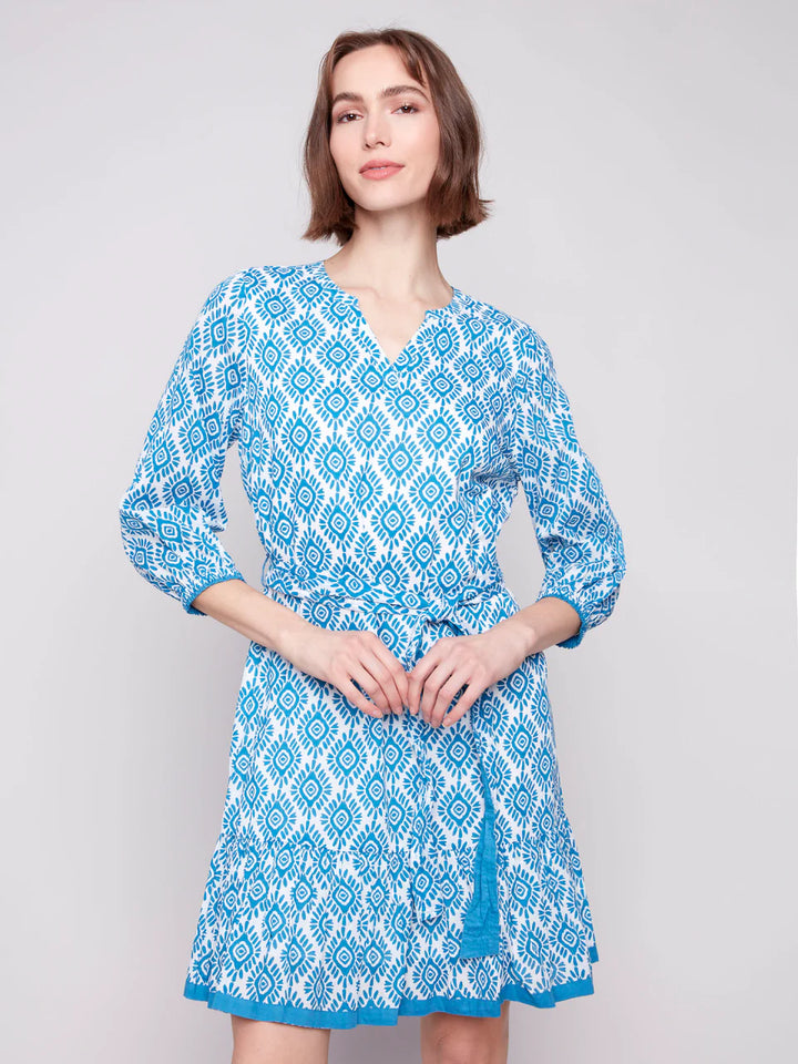 Printed Cotton Dress with Belt - Sun 1