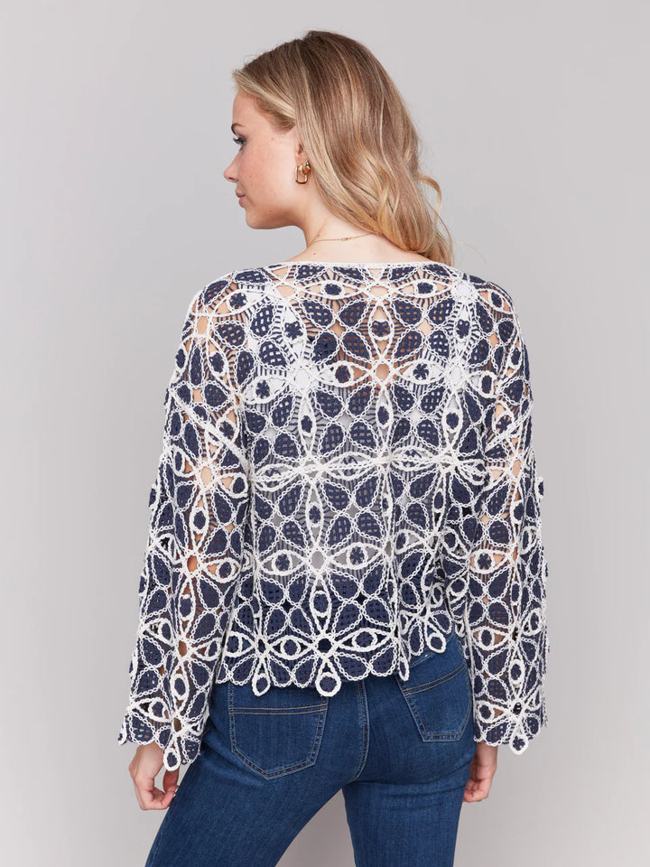 Cotton Blend Crochet Top - Denim 5