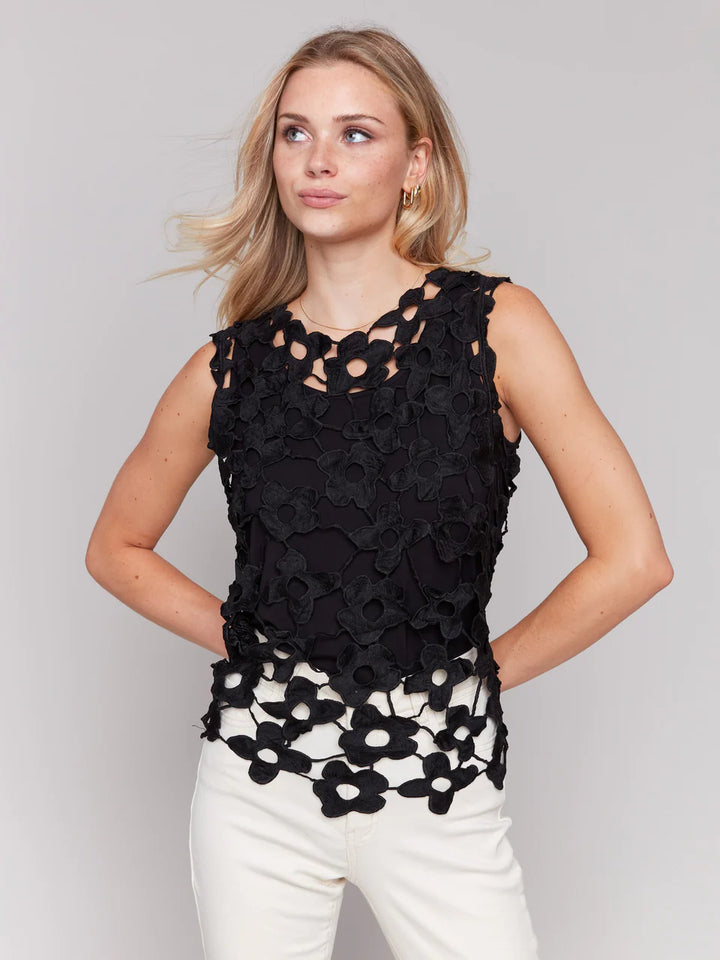 Floral Crochet Sleeveless Top - Black 5