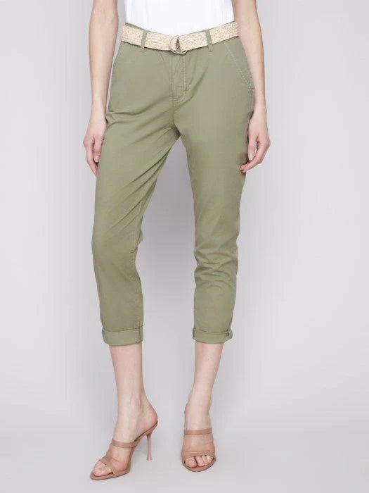Slim Fit Pants with Belt Celadon 1