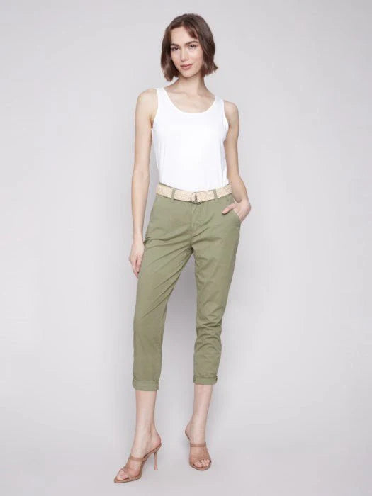 Slim Fit Pants with Belt Celadon 2