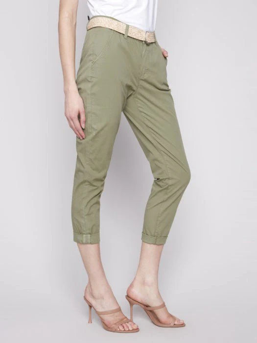 Slim Fit Pants with Belt Celadon 3