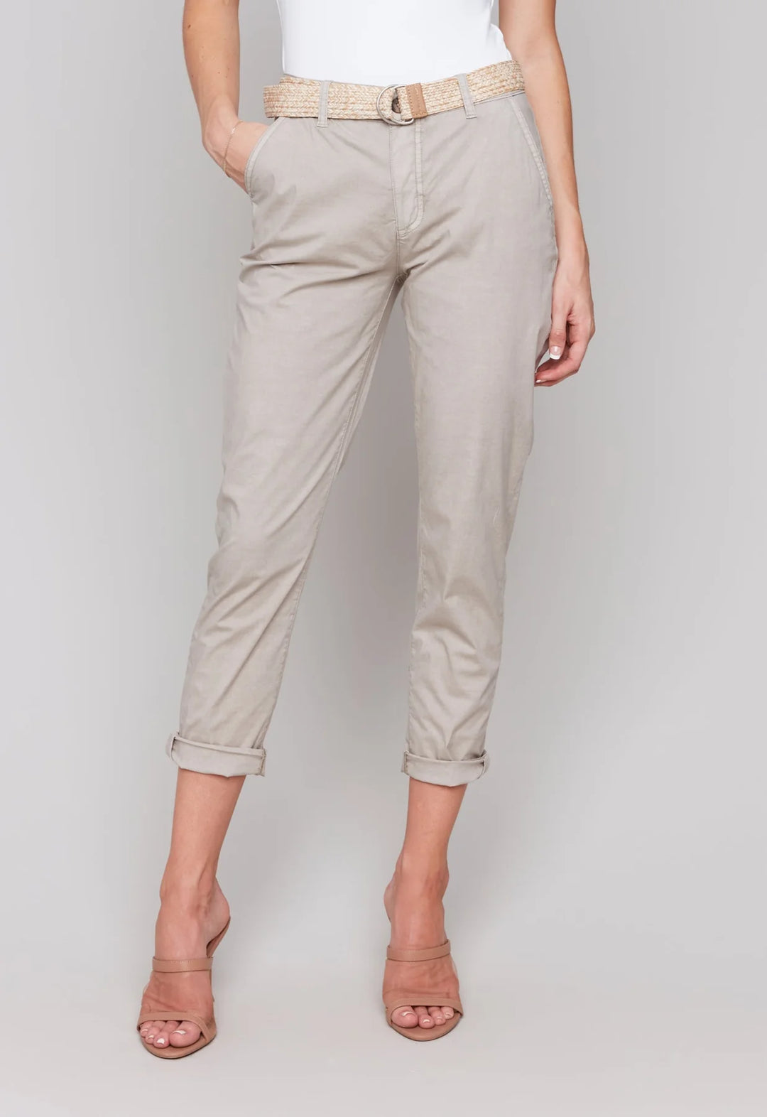 Slim Fit Pants with Belt Greige 1