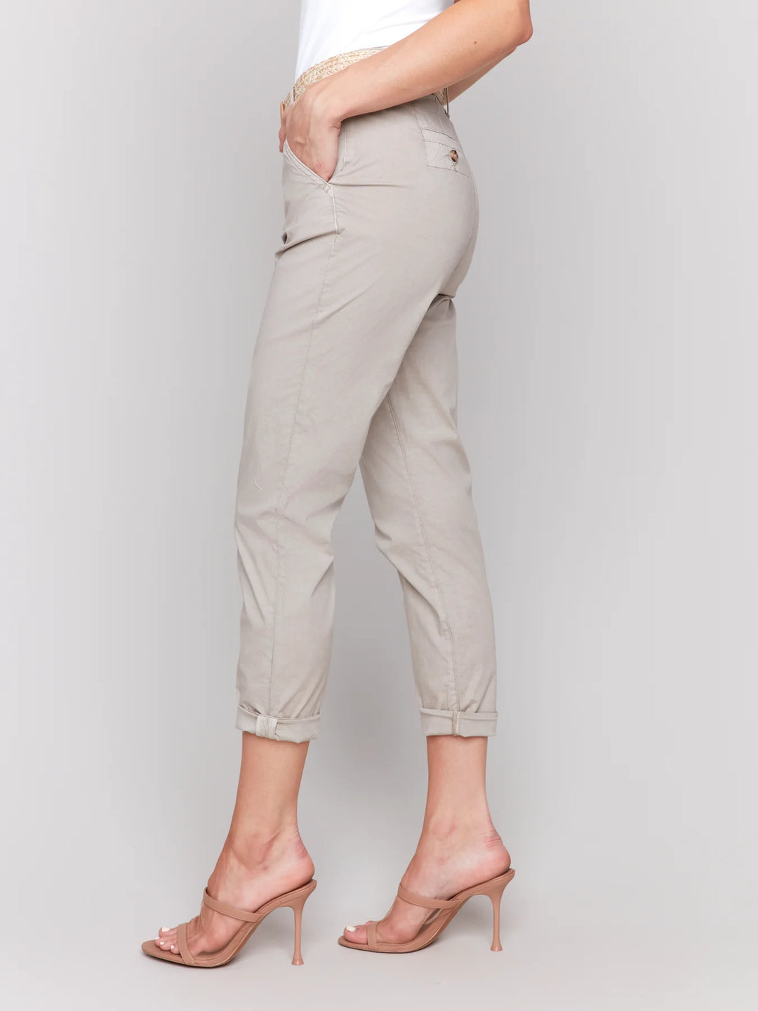 Slim Fit Pants with Belt Greige 3