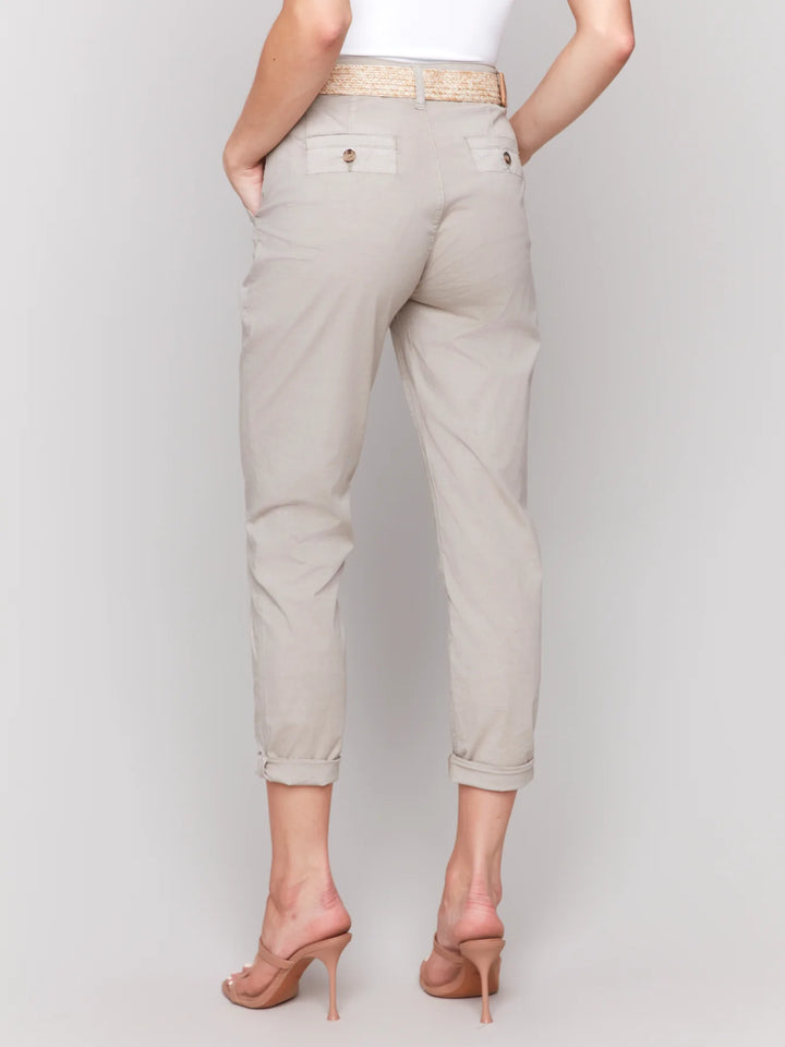 Slim Fit Pants with Belt Greige 4
