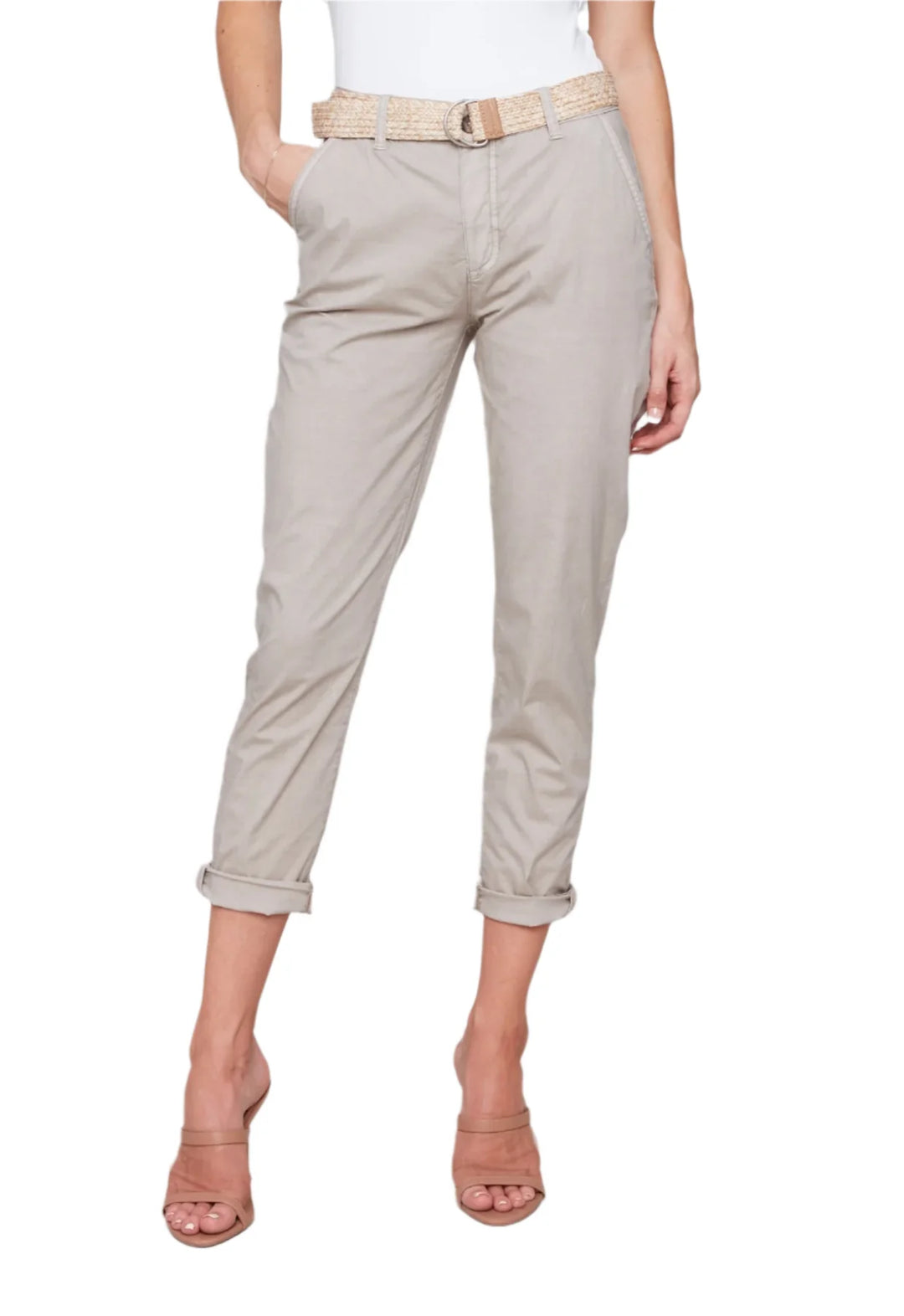 Slim Fit Pants with Belt Greige 5