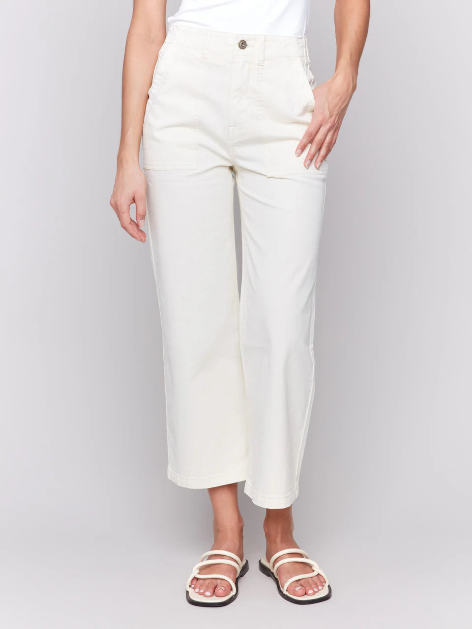 Cropped Utility Pocket Twill Pants - Natural 2