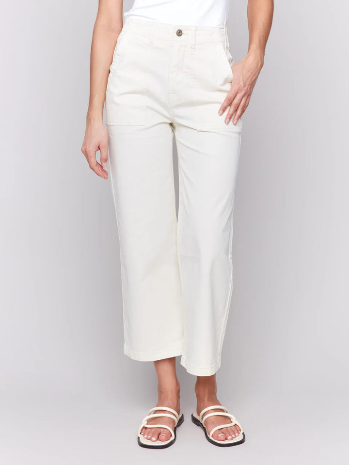 Cropped Utility Pocket Twill Pants - Natural 2
