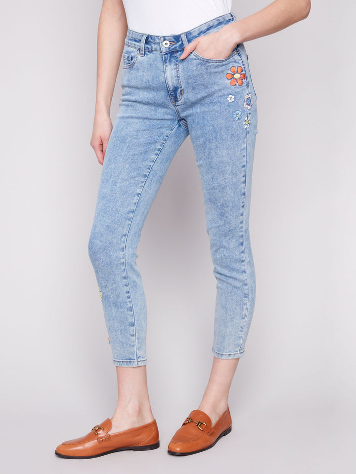 Floral Embroidered cropped Jeans 1