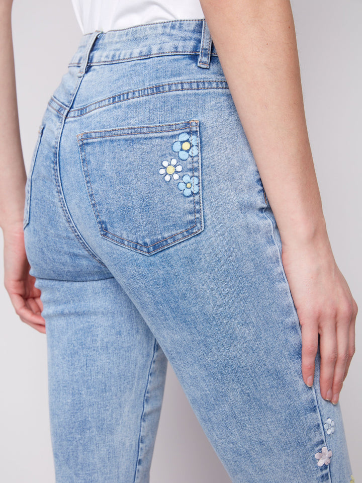 Floral Embroidered cropped Jeans 3