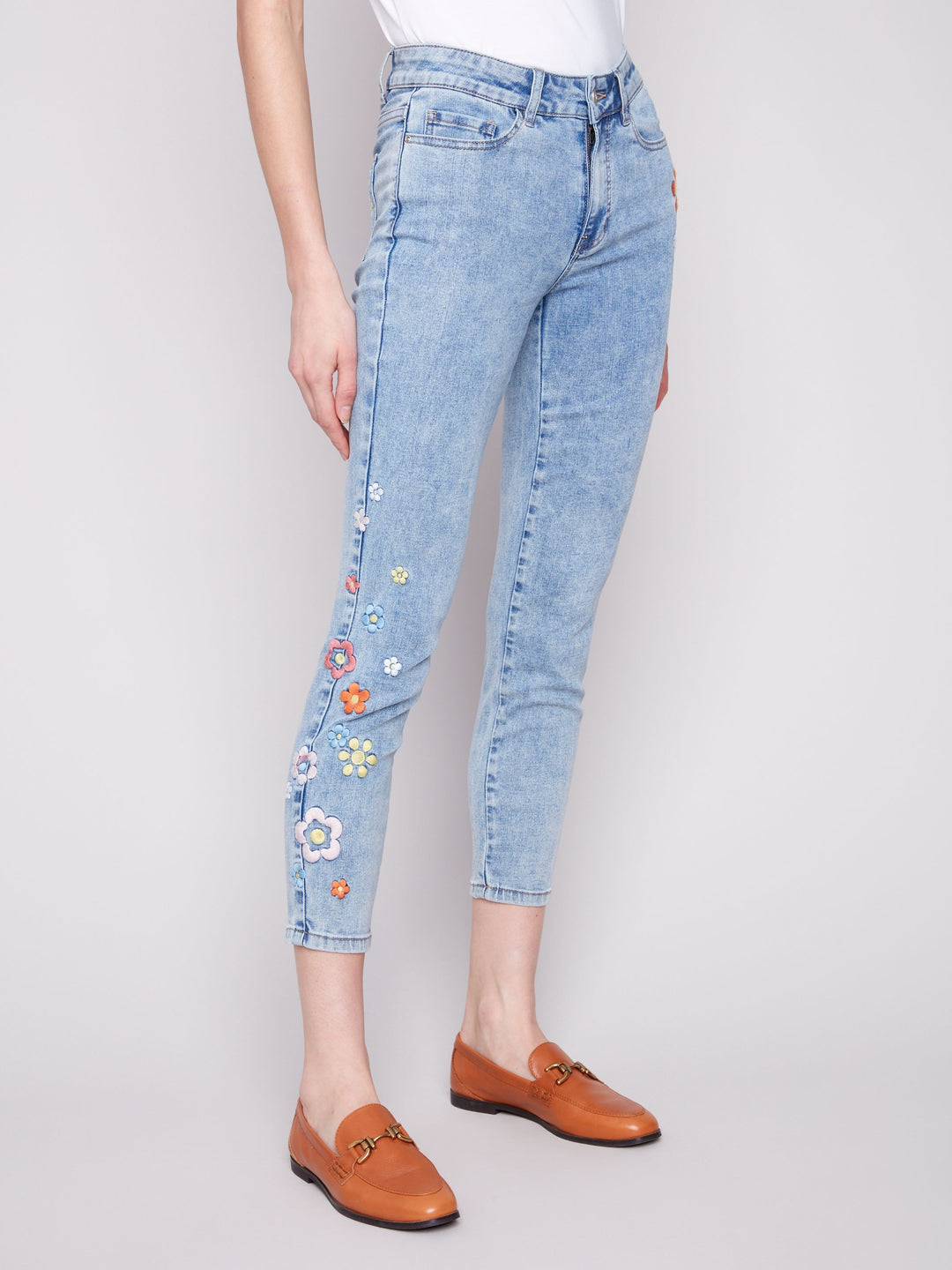 Floral Embroidered cropped Jeans 4