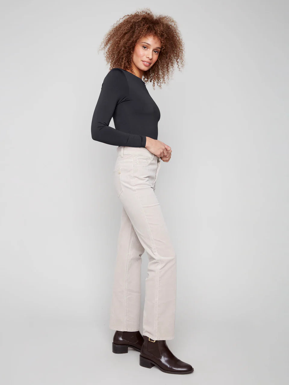 Charlie B Straight Leg Corduroy Pants - Oat 3